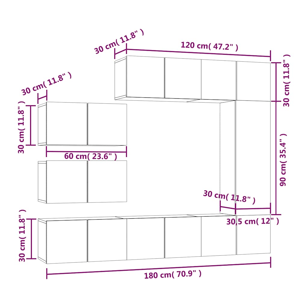 vidaXL 8 Piece TV Cabinet Set Smoked Oak Engineered Wood