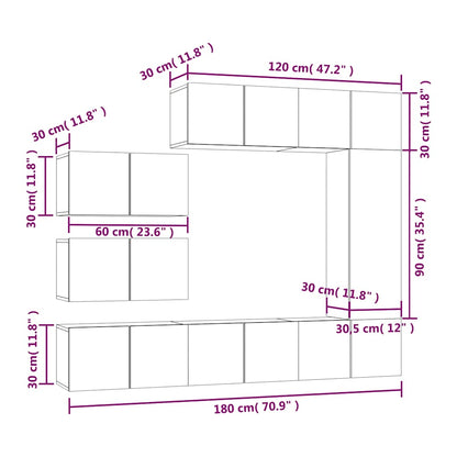 vidaXL 8 Piece TV Cabinet Set Smoked Oak Engineered Wood