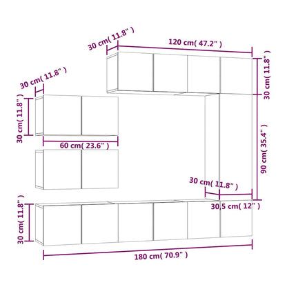 vidaXL 8 Piece TV Cabinet Set Smoked Oak Engineered Wood