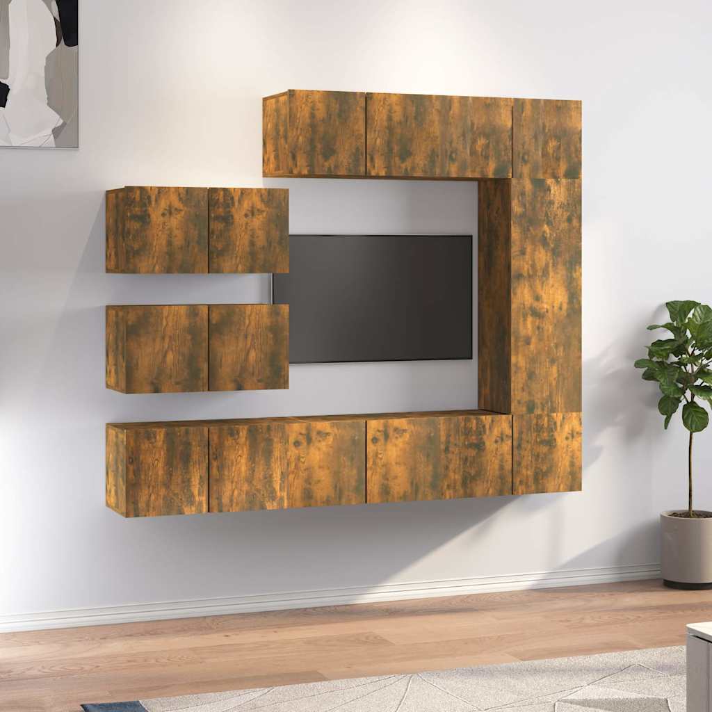 vidaXL 8 Piece TV Cabinet Set Smoked Oak Engineered Wood