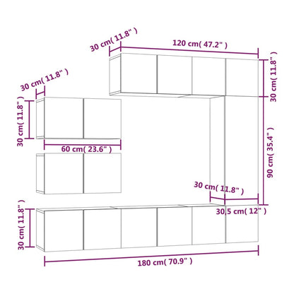 vidaXL 8 Piece TV Cabinet Set Grey Sonoma Engineered Wood