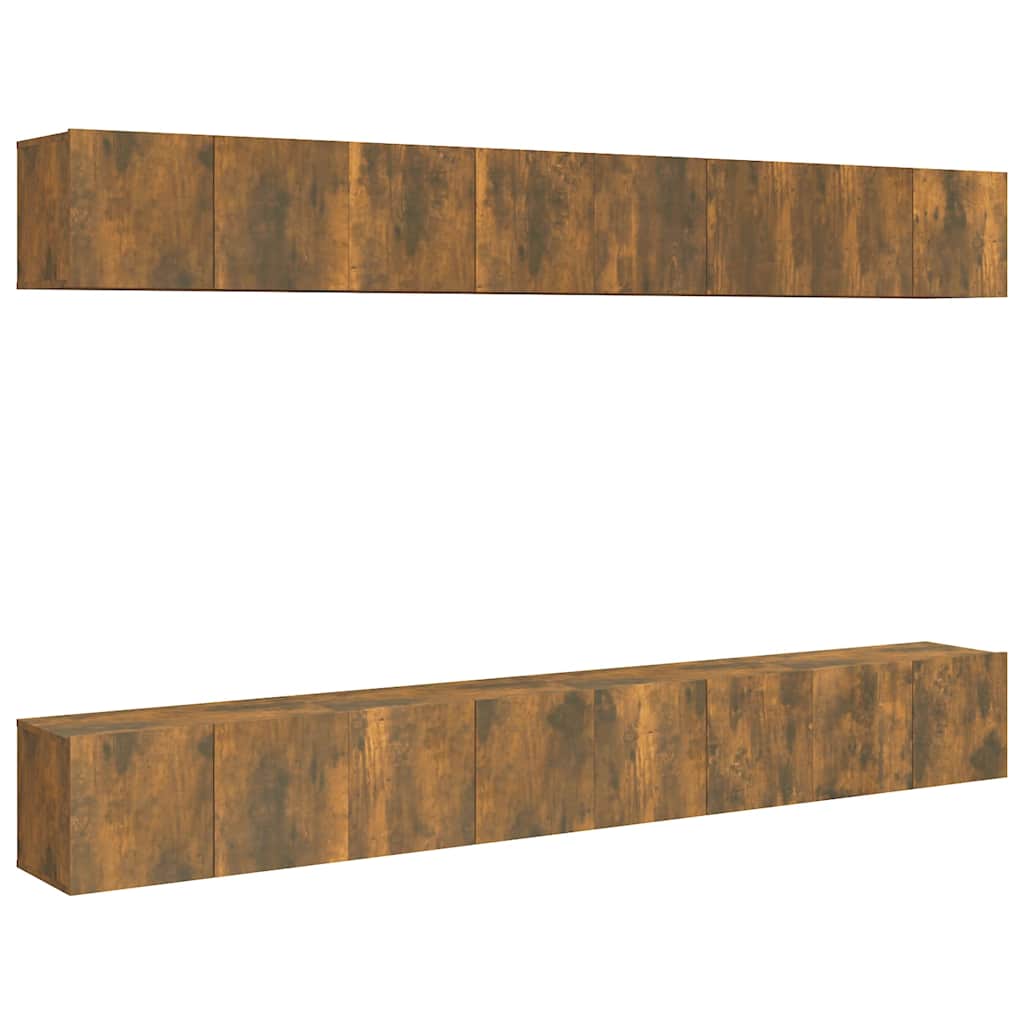 vidaXL 8 Piece Wall-mounted TV Cabinet Set Smoked Oak 60x30x30 cm Engineered Wood