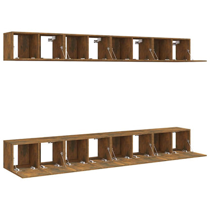 vidaXL 8 Piece Wall-mounted TV Cabinet Set Smoked Oak 60x30x30 cm Engineered Wood