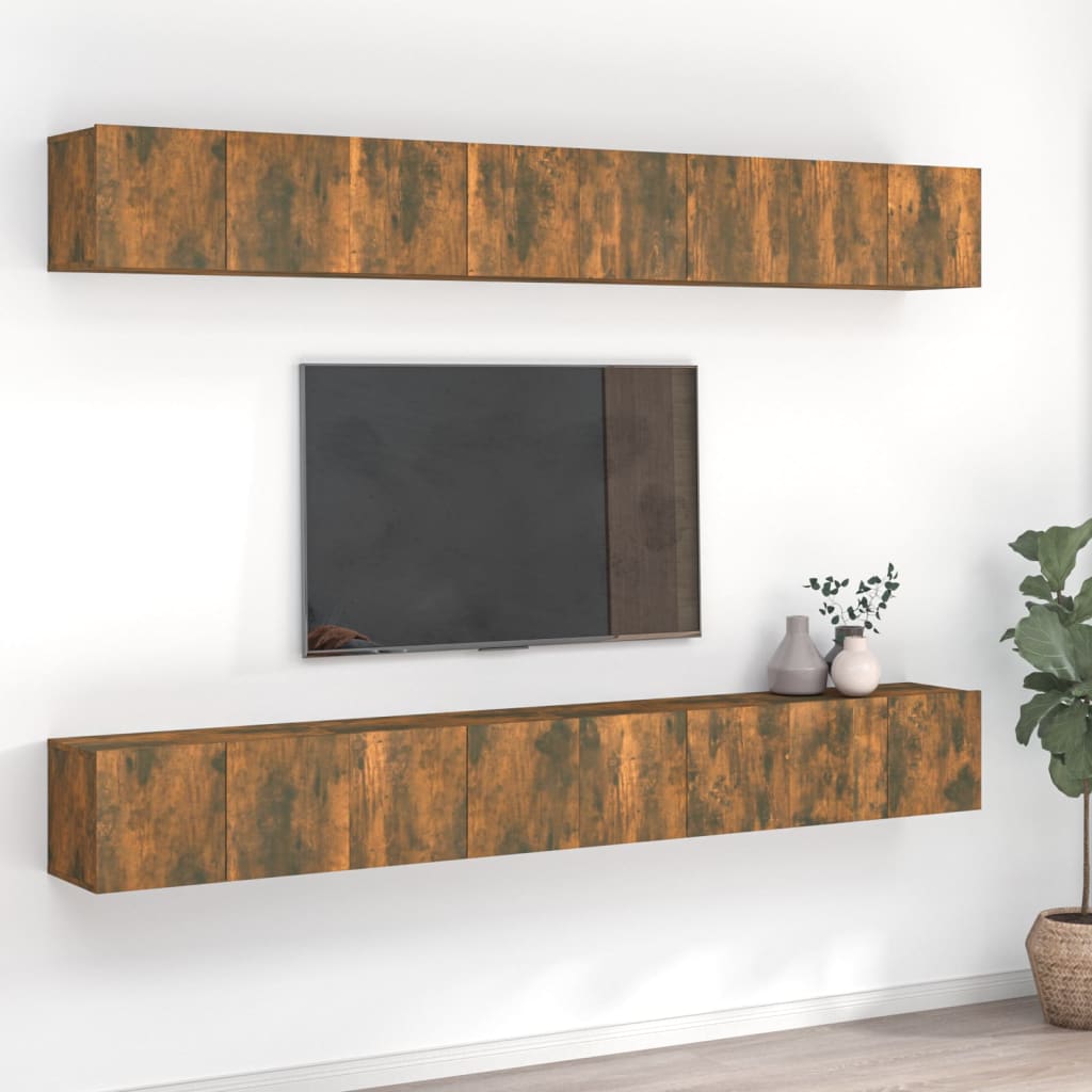 vidaXL TV Cabinets 8 pcs Smoked Oak 60x30x30 cm Engineered Wood
