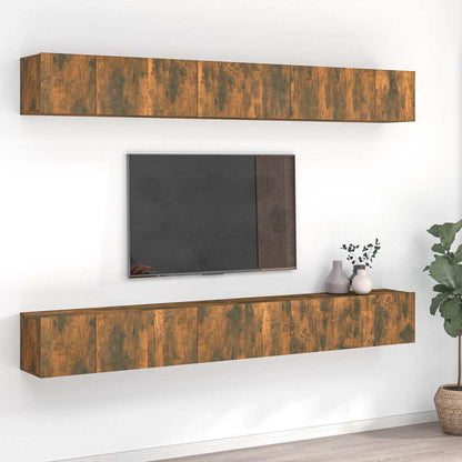 vidaXL 8 Piece Wall-mounted TV Cabinet Set Smoked Oak 60x30x30 cm Engineered Wood