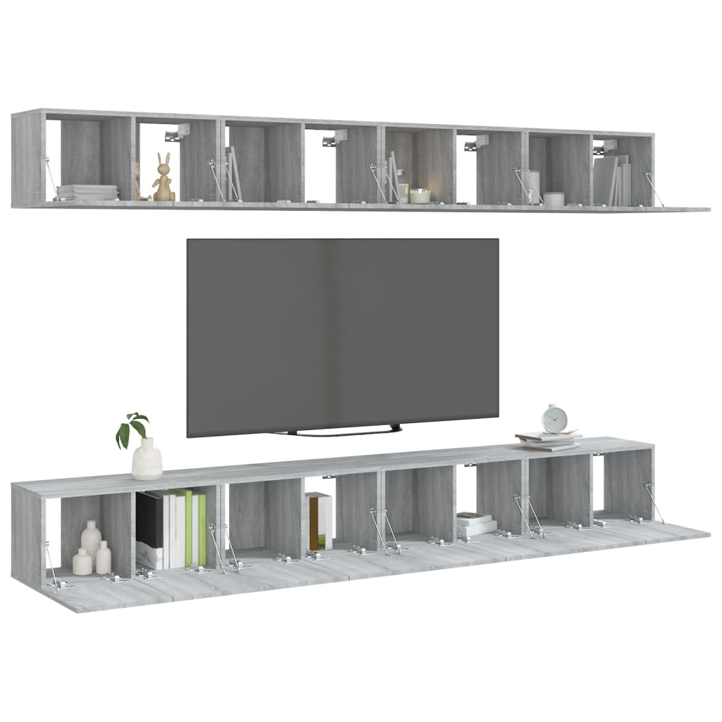 vidaXL TV Cabinets 8 pcs Grey Sonoma 60x30x30 cm Engineered Wood