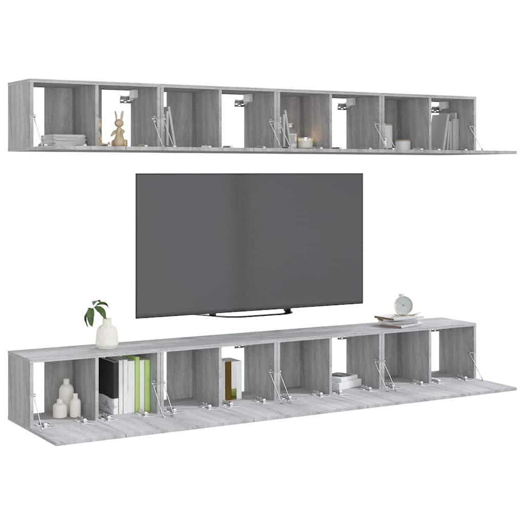 vidaXL 8 Piece Wall-mounted TV Cabinet Set Grey Sonoma 60x30x30 cm Engineered Wood