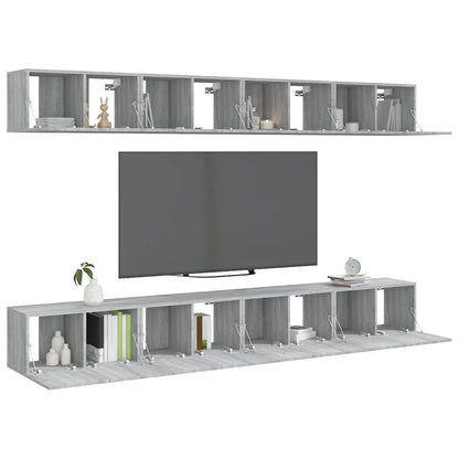 vidaXL 8 Piece Wall-mounted TV Cabinet Set Grey Sonoma 60x30x30 cm Engineered Wood