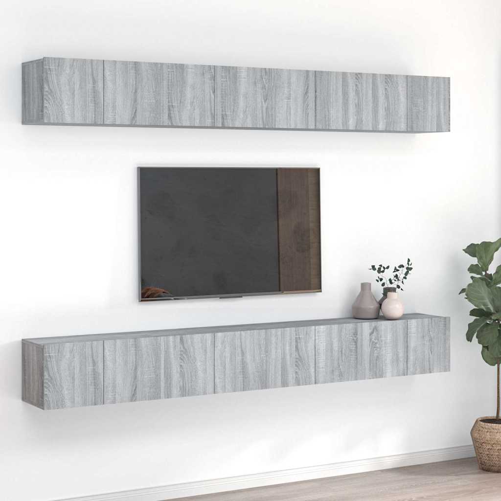 vidaXL 8 Piece Wall-mounted TV Cabinet Set Grey Sonoma 60x30x30 cm Engineered Wood