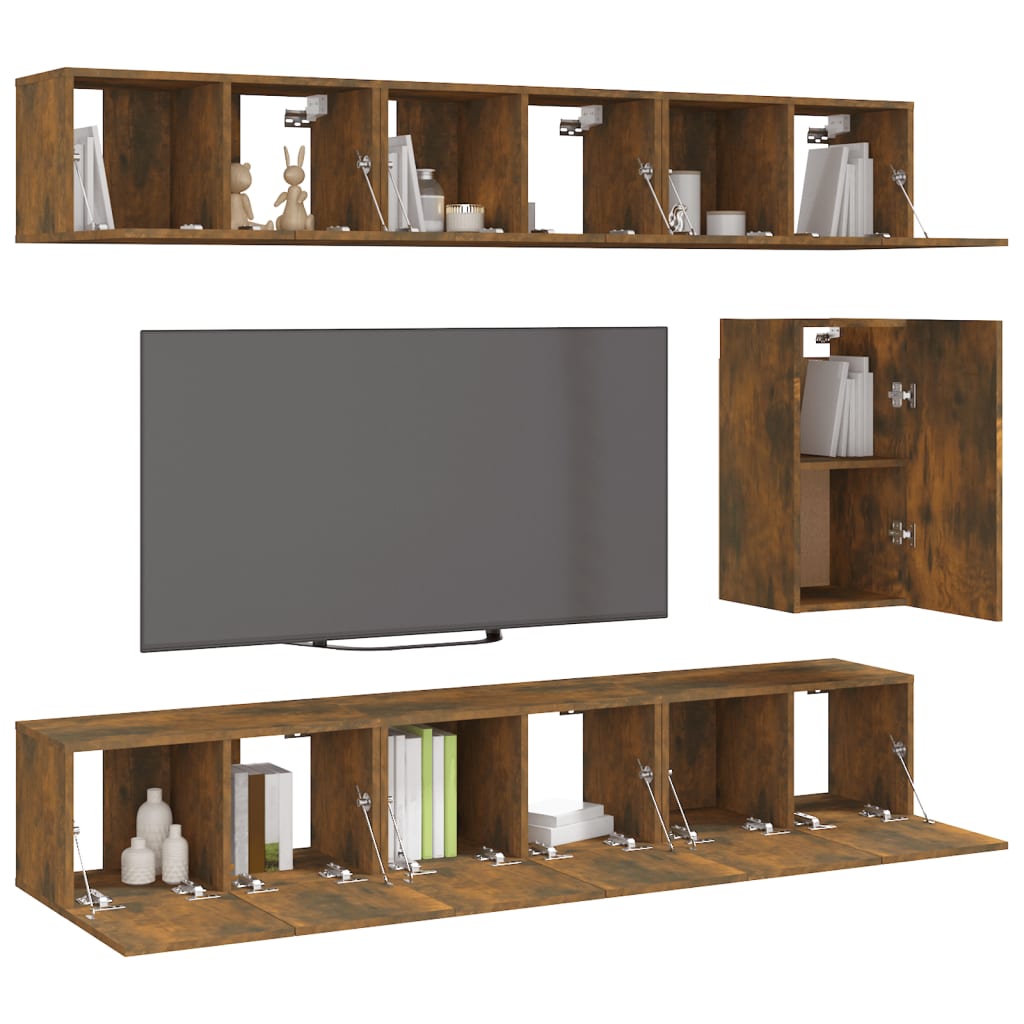 vidaXL 7 Piece TV Cabinet Set Smoked Oak Engineered Wood