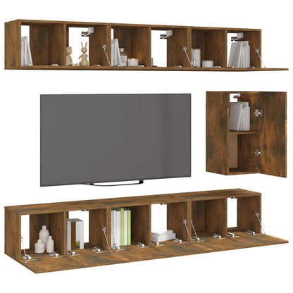 vidaXL 7 Piece TV Cabinet Set Smoked Oak Engineered Wood