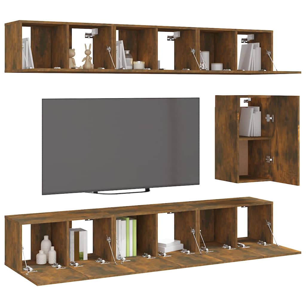 vidaXL 7 Piece TV Cabinet Set Smoked Oak Engineered Wood
