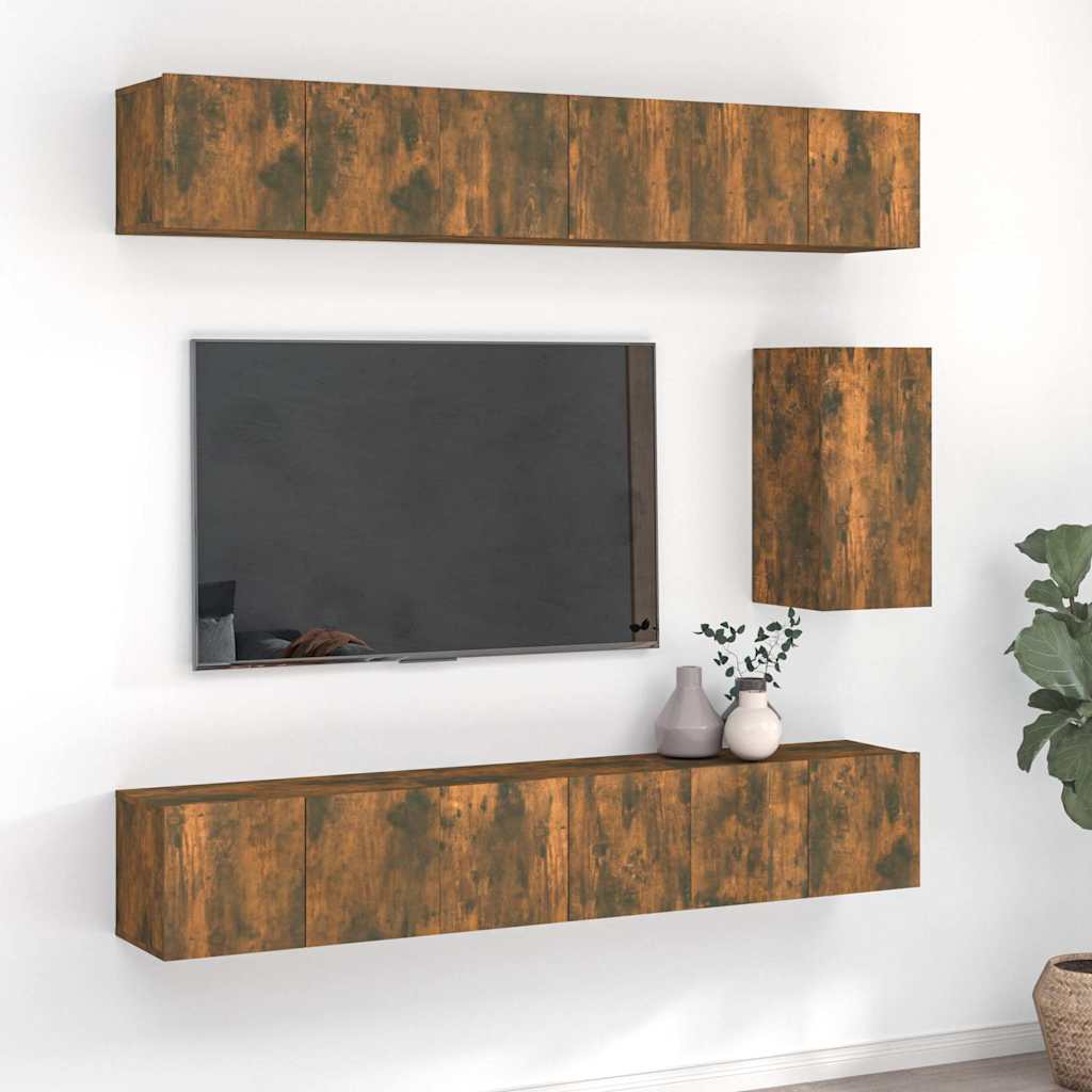vidaXL 7 Piece TV Cabinet Set Smoked Oak Engineered Wood