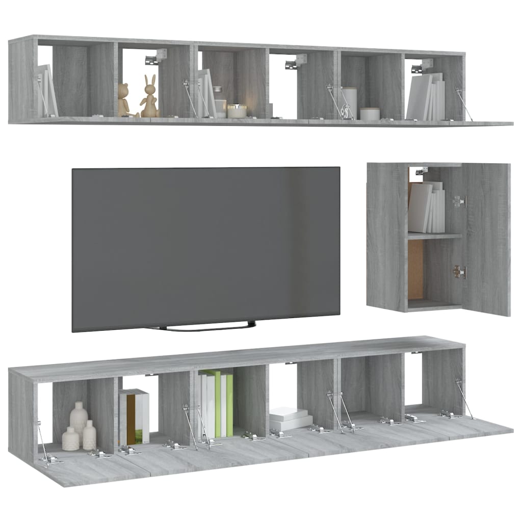 vidaXL 7 Piece TV Cabinet Set Grey Sonoma Engineered Wood