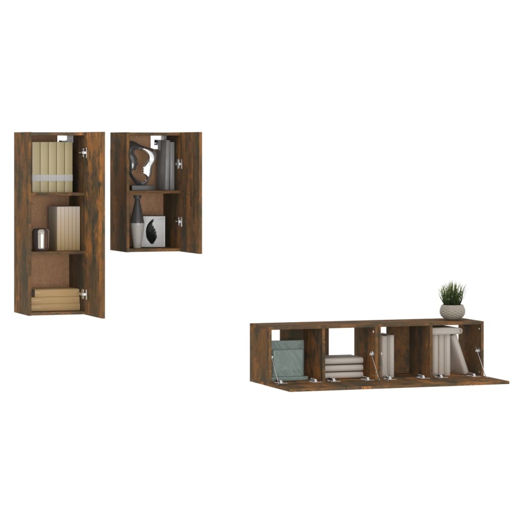 vidaXL 4 Piece TV Cabinet Set Smoked Oak Engineered Wood