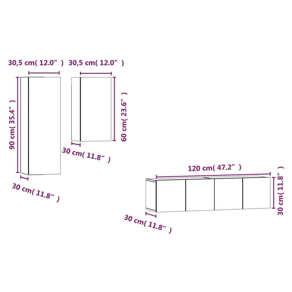 vidaXL 4 Piece TV Cabinet Set Smoked Oak Engineered Wood