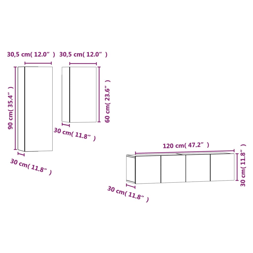 vidaXL 4 Piece TV Cabinet Set Grey Sonoma Engineered Wood