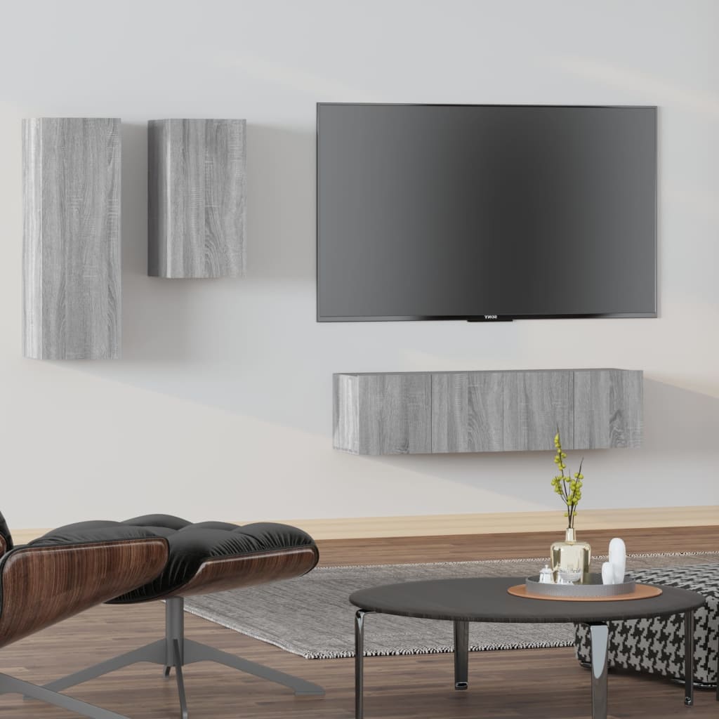 vidaXL 4 Piece TV Cabinet Set Grey Sonoma Engineered Wood