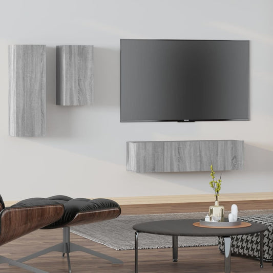 vidaXL 4 Piece TV Cabinet Set Grey Sonoma Engineered Wood