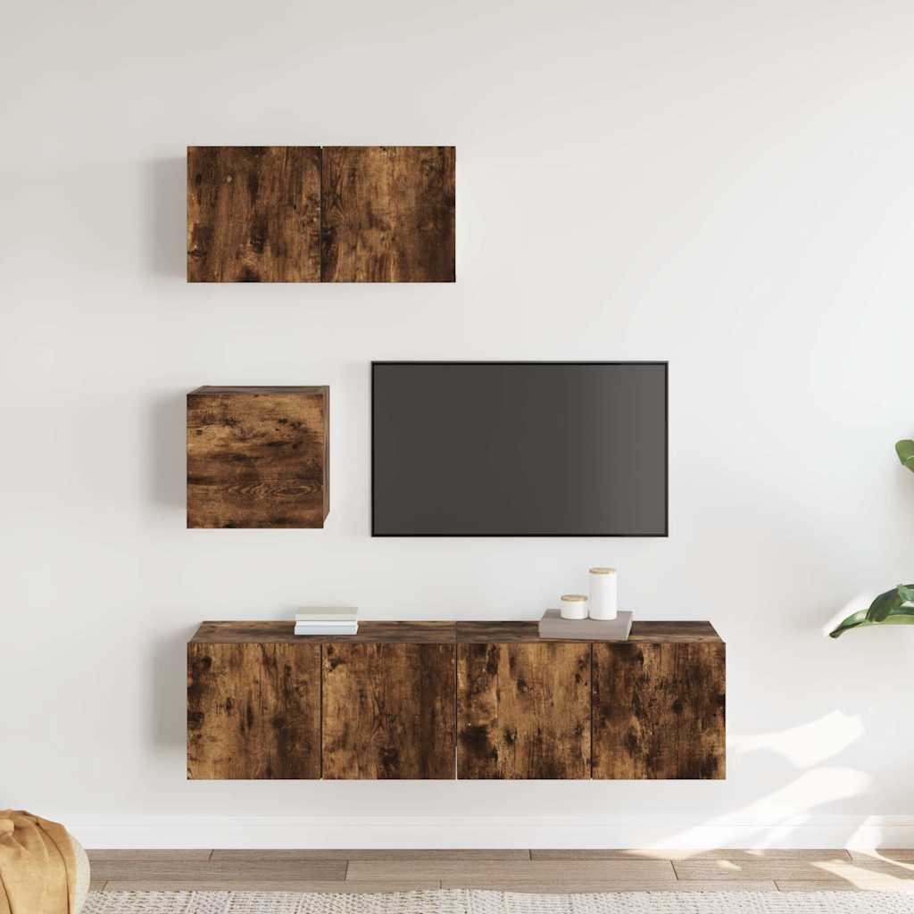 vidaXL 4 Piece TV Cabinet Set Smoked Oak Engineered Wood