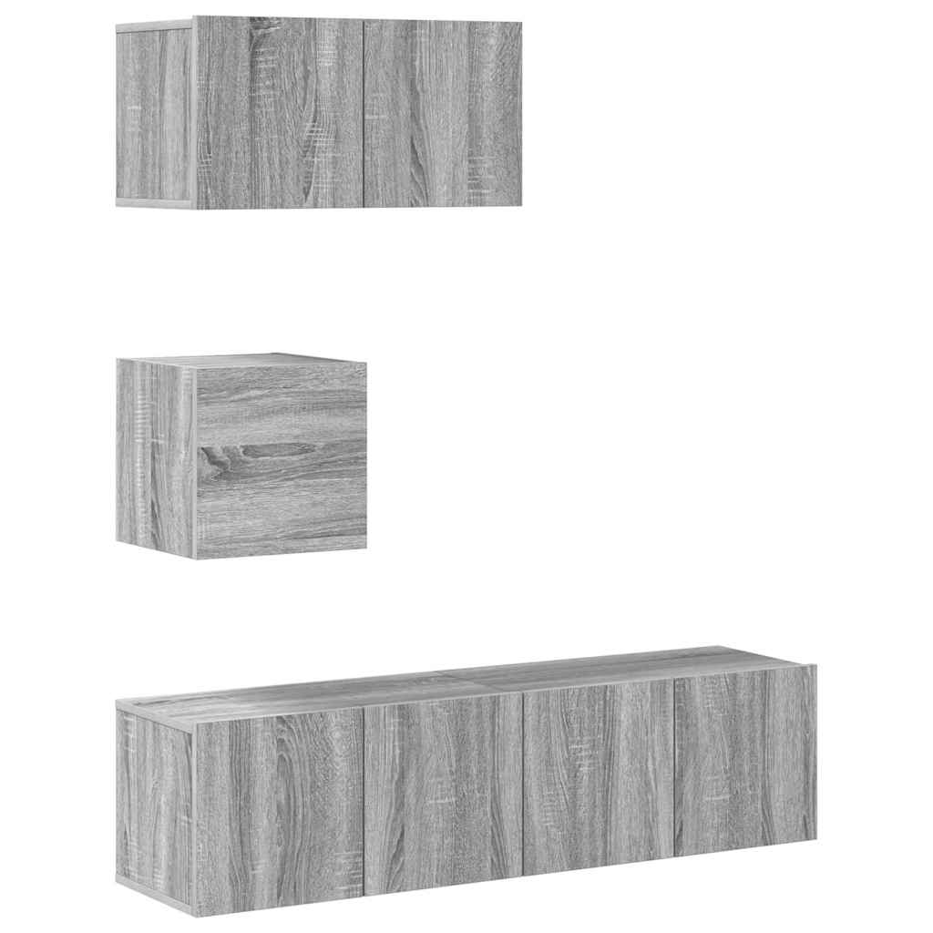 vidaXL 4 Piece TV Cabinet Set Grey Sonoma Engineered Wood