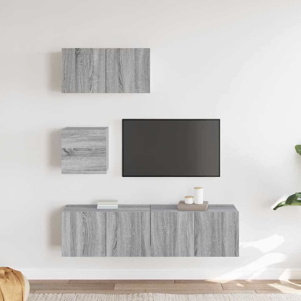 vidaXL 4 Piece TV Cabinet Set Grey Sonoma Engineered Wood