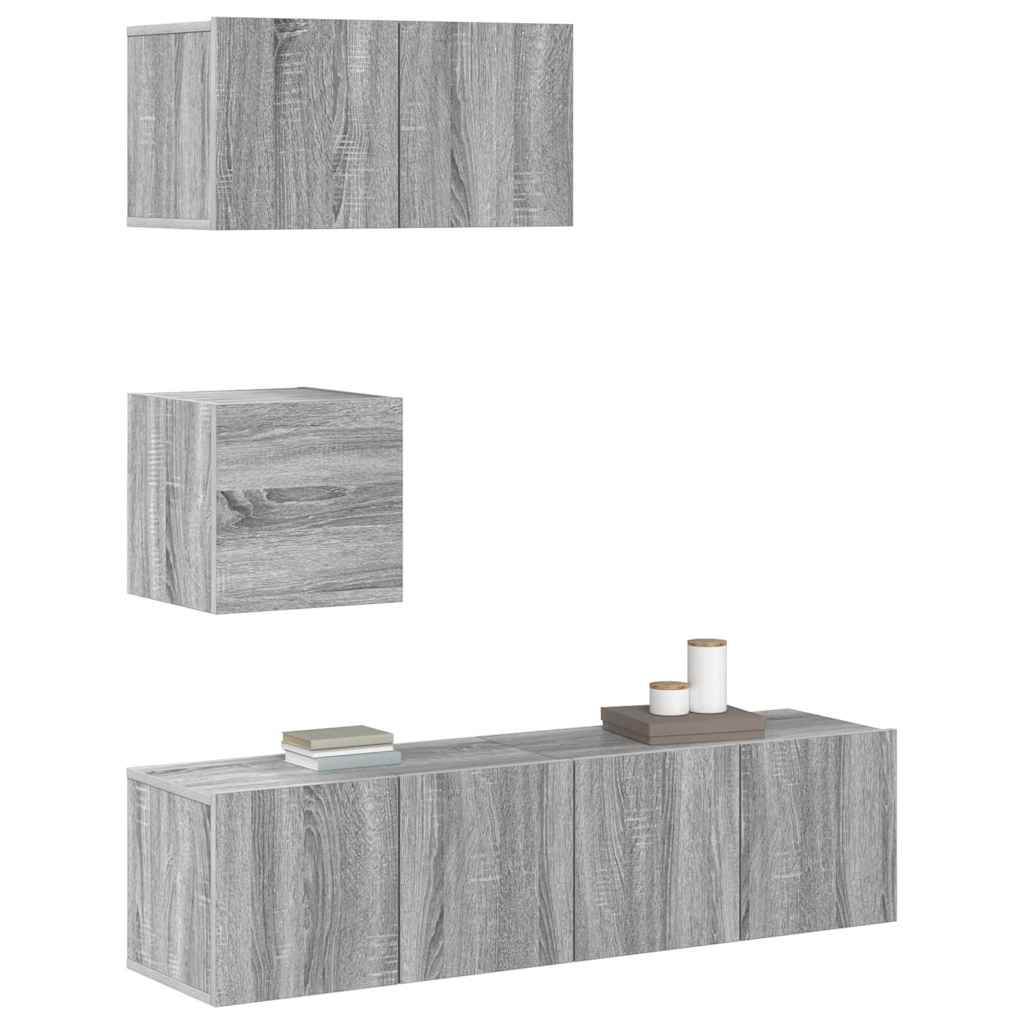 vidaXL 4 Piece TV Cabinet Set Grey Sonoma Engineered Wood