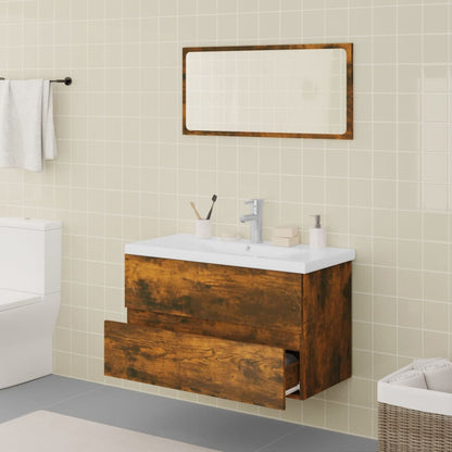 vidaXL Bathroom Furniture Set | Smoked Oak, White | Engineered Wood | Medium
