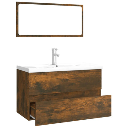 vidaXL Bathroom Furniture Set | Smoked Oak, White | Engineered Wood | Medium