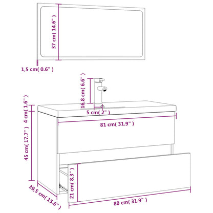 vidaXL Bathroom Furniture Set | Smoked Oak, White | Engineered Wood | Medium