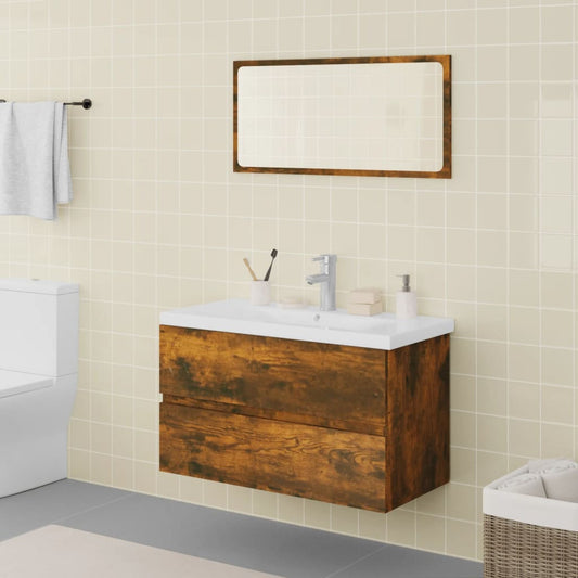 vidaXL Bathroom Furniture Set | Smoked Oak, White | Engineered Wood | Medium