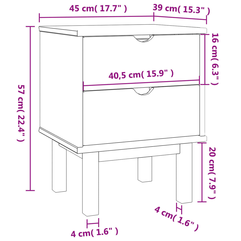 vidaXL Bedside Cabinet OTTA Brown&Grey 45x39x57 cm Solid Wood Pine