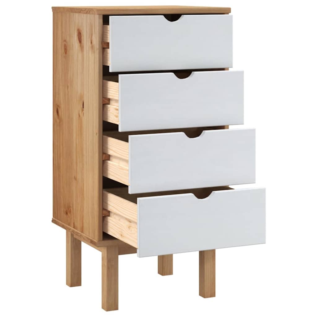 vidaXL Drawer Cabinet"OTTA" Brown&White 45x39x90cm Solid Wood Pine
