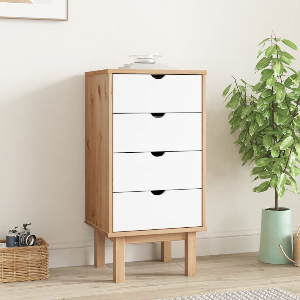 vidaXL Drawer Cabinet OTTA Brown&White 45x39x90cm Solid Wood Pine