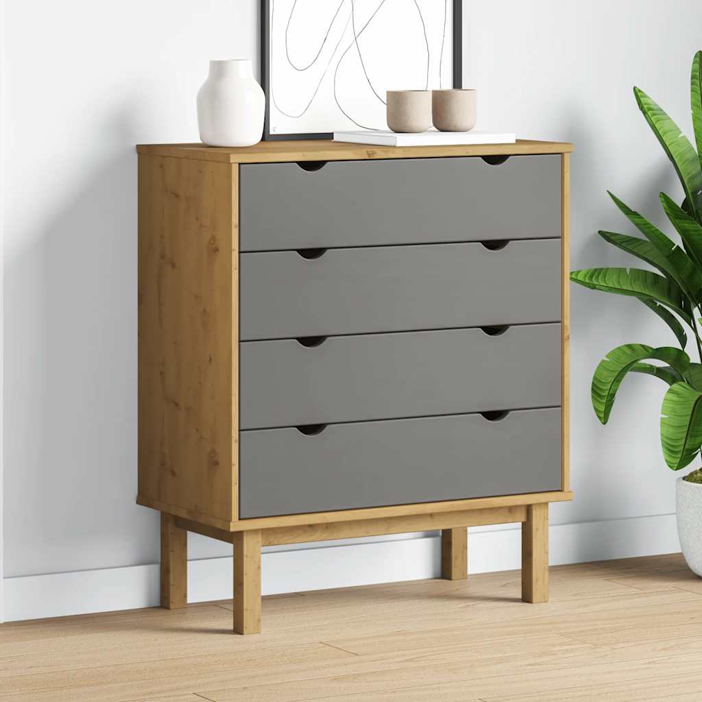 vidaXL Drawer Cabinet OTTA Brown&Grey 76.5x39.5x90cm Solid Wood Pine