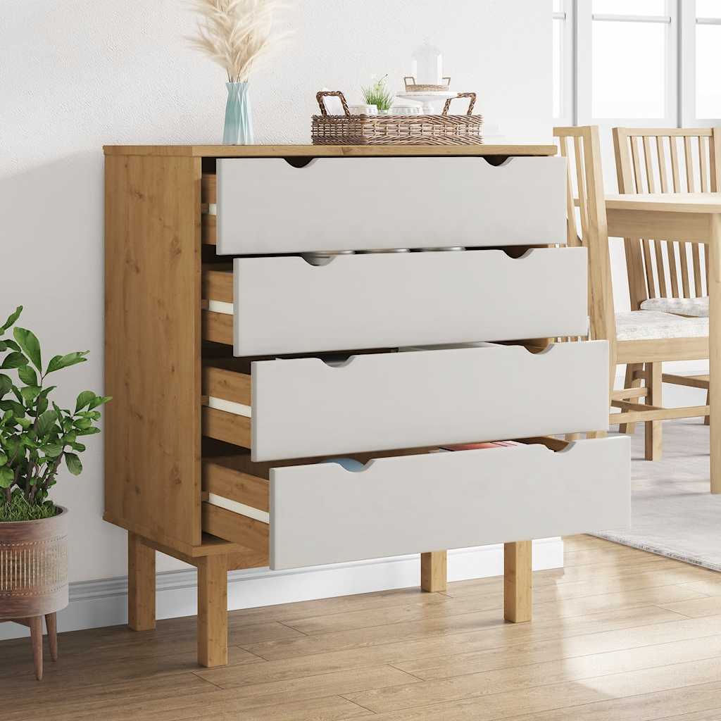 vidaXL Drawer Cabinet OTTA Brown&White 76.5x39.5x90cm Solid Wood Pine