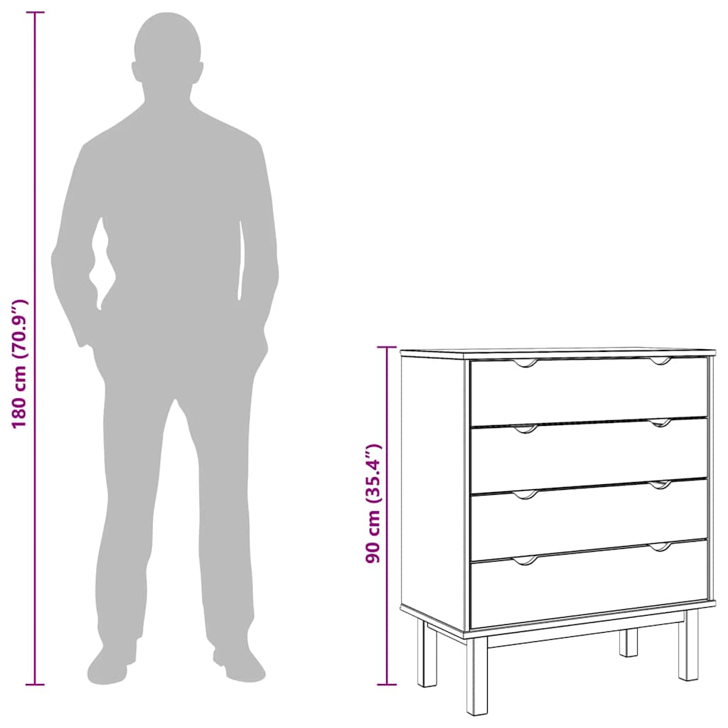 vidaXL Drawer Cabinet OTTA Brown&White 76.5x39.5x90cm Solid Wood Pine
