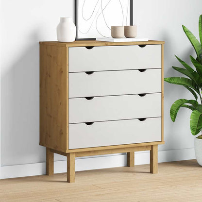 vidaXL Drawer Cabinet OTTA Brown&White 76.5x39.5x90cm Solid Wood Pine
