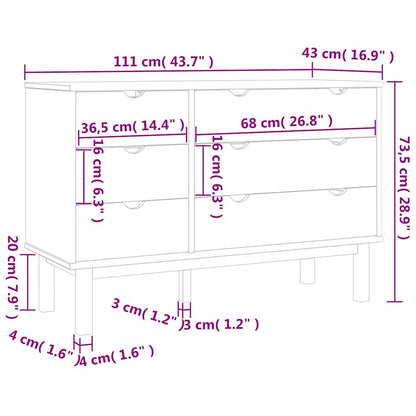 vidaXL Drawer Cabinet"OTTA" 111x43x73,5 cm Solid Wood Pine