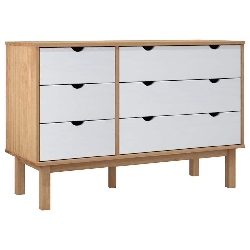 vidaXL Drawer Cabinet"OTTA"Brown&White 111x43x73,5 cm Solid Wood Pine