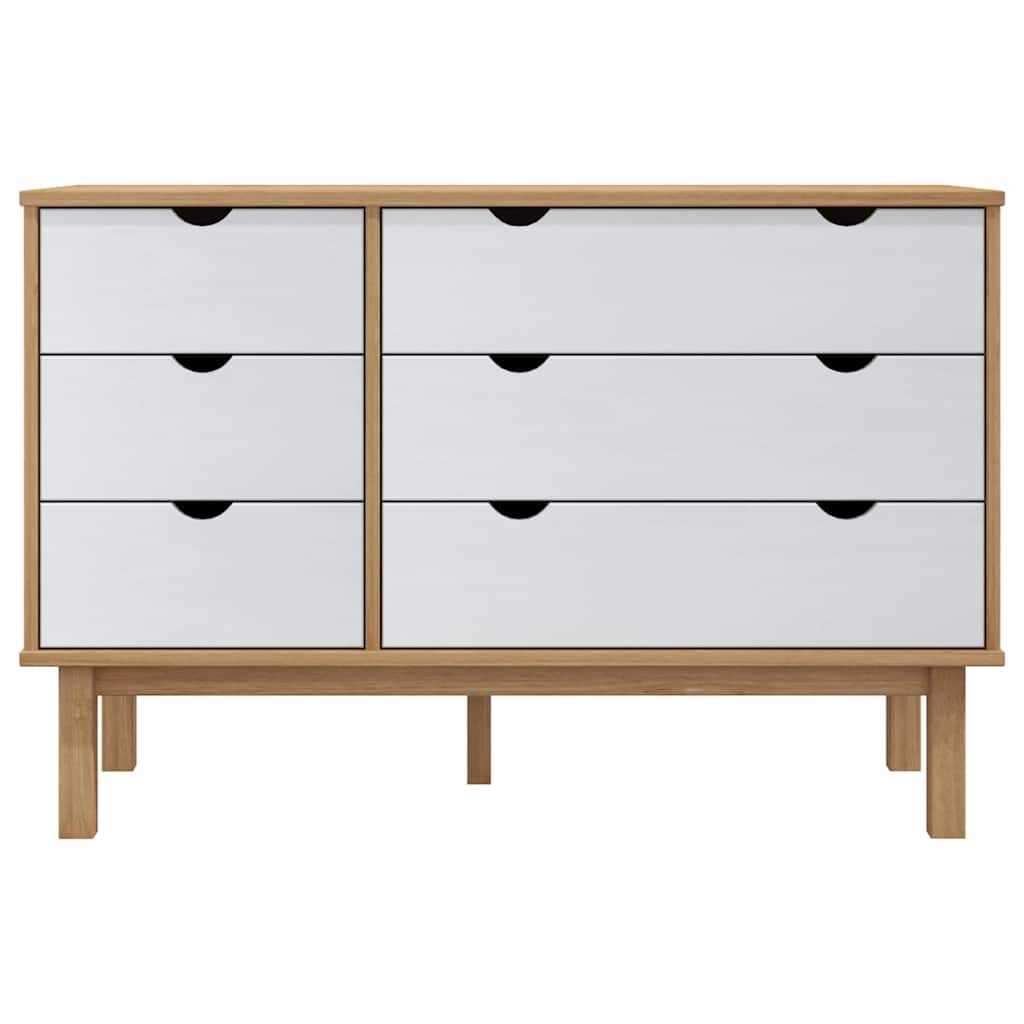 vidaXL Drawer Cabinet"OTTA"Brown&White 111x43x73,5 cm Solid Wood Pine