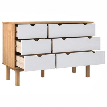 vidaXL Drawer Cabinet"OTTA"Brown&White 111x43x73,5 cm Solid Wood Pine