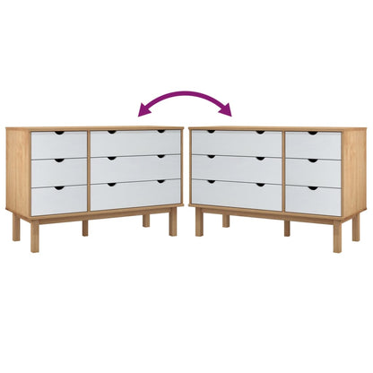 vidaXL Drawer Cabinet OTTA Brown&White 111x43x73.5cm Solid Wood Pine