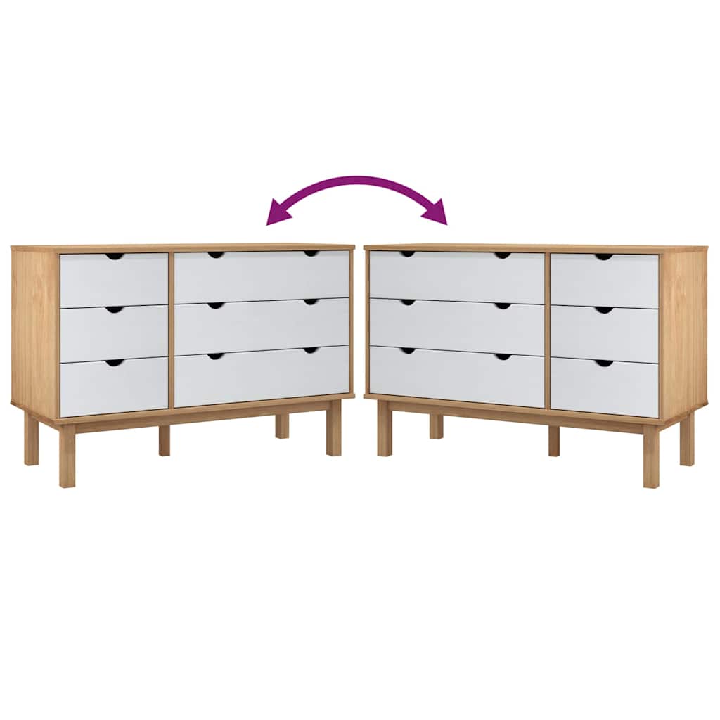 vidaXL Drawer Cabinet"OTTA"Brown&White 111x43x73,5 cm Solid Wood Pine