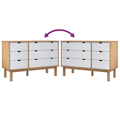 vidaXL Drawer Cabinet"OTTA"Brown&White 111x43x73,5 cm Solid Wood Pine