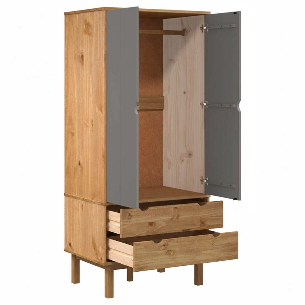 vidaXL Wardrobe "OTTA" Brown and Grey 76,5x53x172 cm Solid Wood Pine