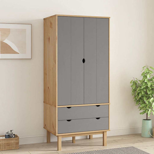 vidaXL Wardrobe "OTTA" Brown and Grey 76,5x53x172 cm Solid Wood Pine