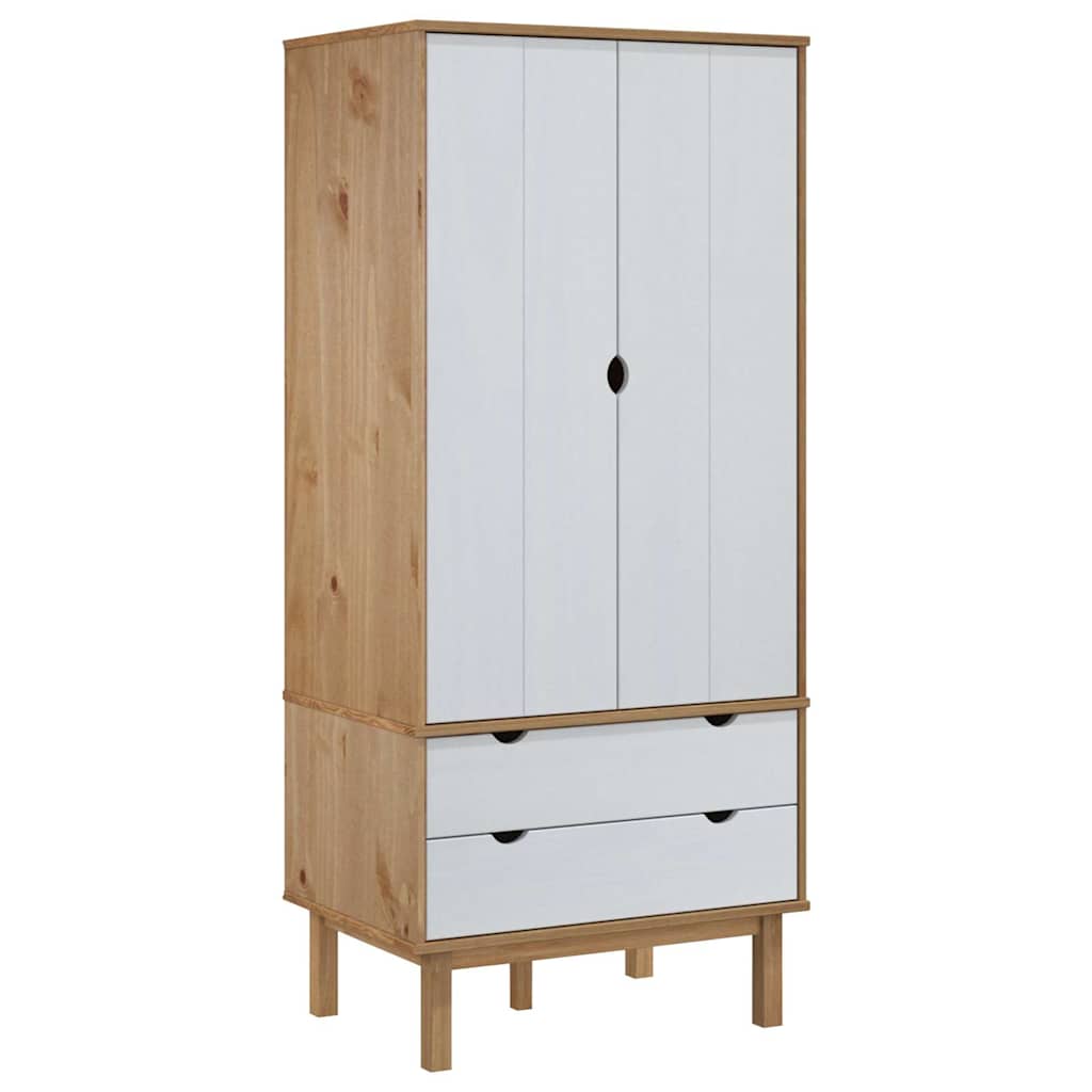 vidaXL Wardrobe "OTTA" Brown and White 76,5x53x172 cm Solid Wood Pine