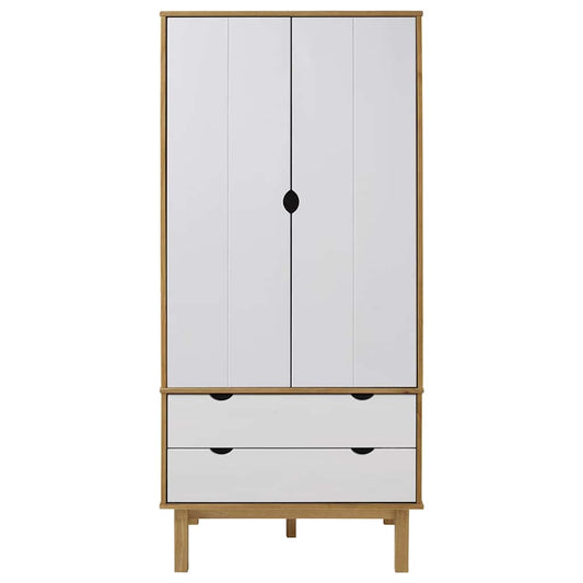 vidaXL Wardrobe "OTTA" Brown and White 76,5x53x172 cm Solid Wood Pine