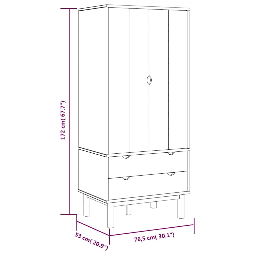 vidaXL Wardrobe "OTTA" Brown and White 76,5x53x172 cm Solid Wood Pine